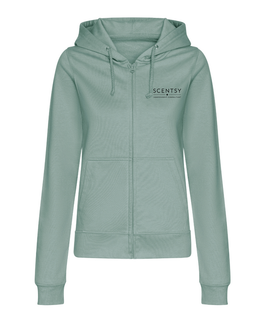 Authorized Scentsy Vendor Ladies Fitted Sparkle Zipped Hoodie in Dusty Green