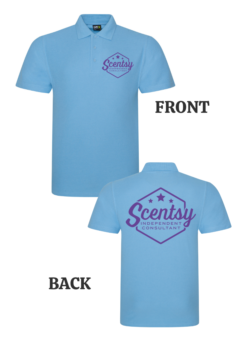 Authorized Scentsy Vendor Printed Sky Blue Polo Top