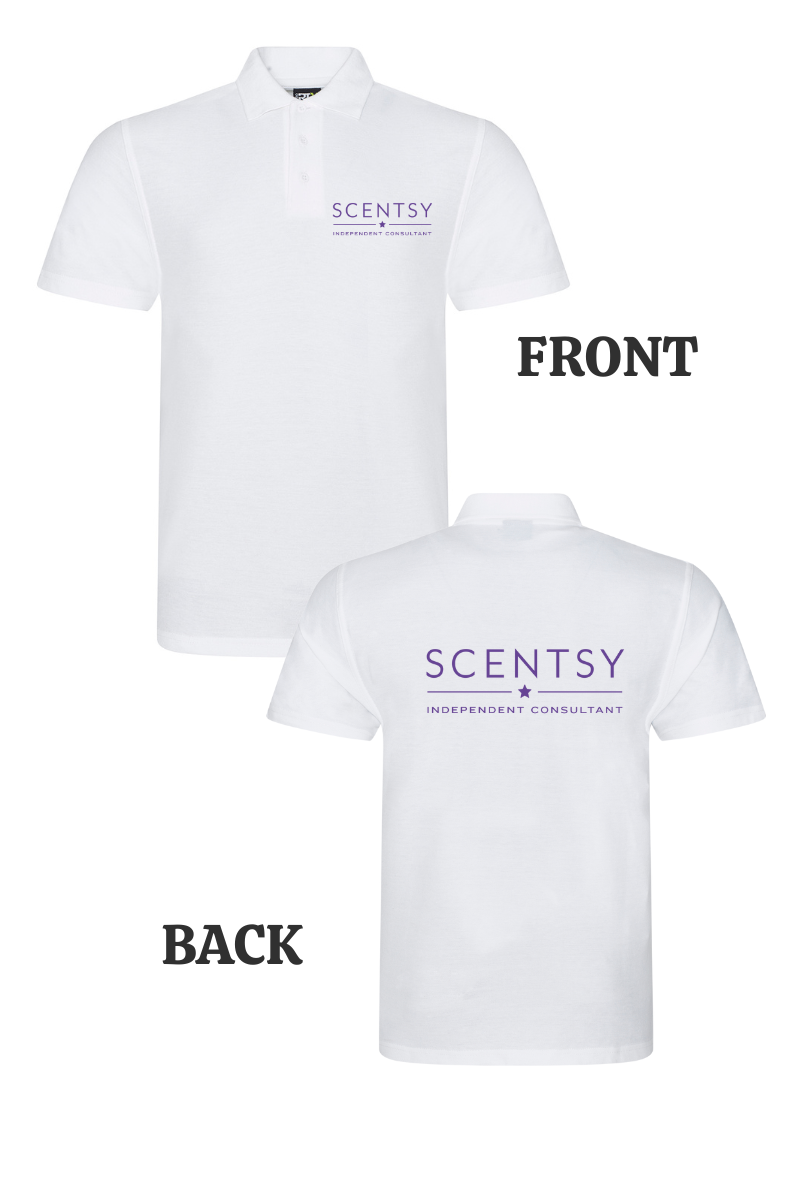 Authorized Scentsy Vendor White Printed Polo Top