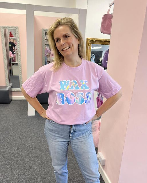 Unisex Short Sleeve Holographic Print Wax Boss Pink T-shirt