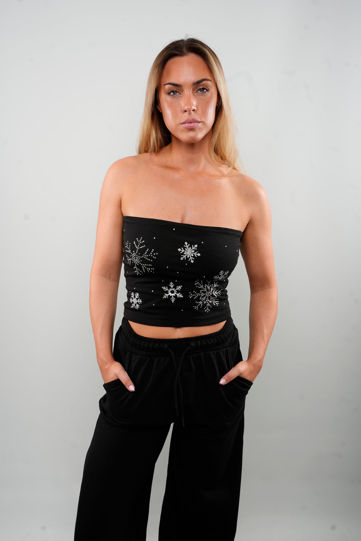 Christmas Rhinestone & Glitter Bandeau Top
