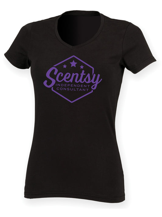 Authorized Scentsy Vendor V-Neck T-Shirt - Purple Hexagon Logo