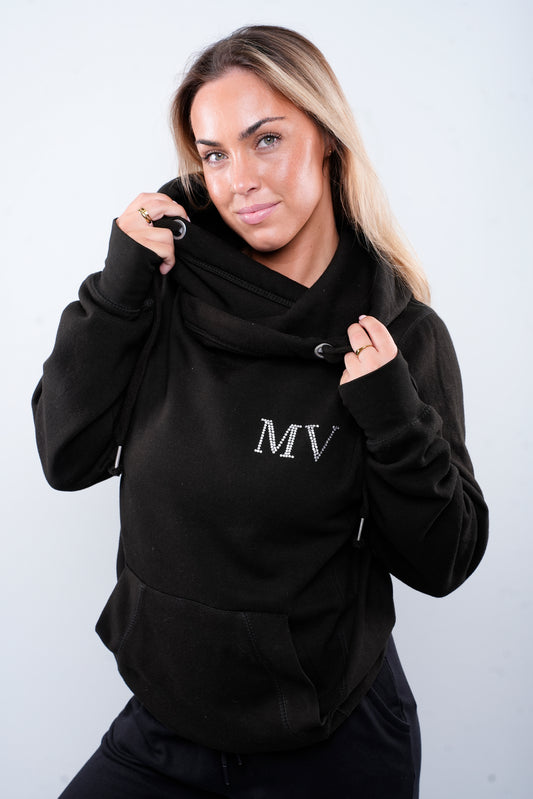 Cross Neck Rhinestone Initial Hoodie