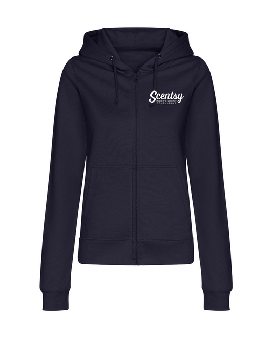 Authorized Scentsy Vendor Ladies Fitted Sparkle Zipped Hoodie in French Navy