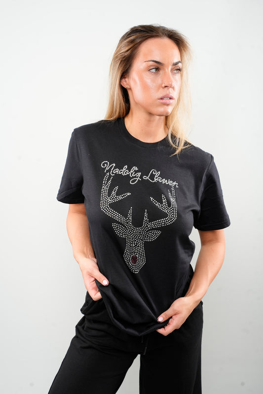 Rhinestone Nadolig Llawen Christmas T-Shirt