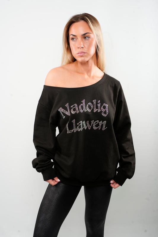 Rhinestone Nadolig Llawen Christmas Slouch Sweatshirt